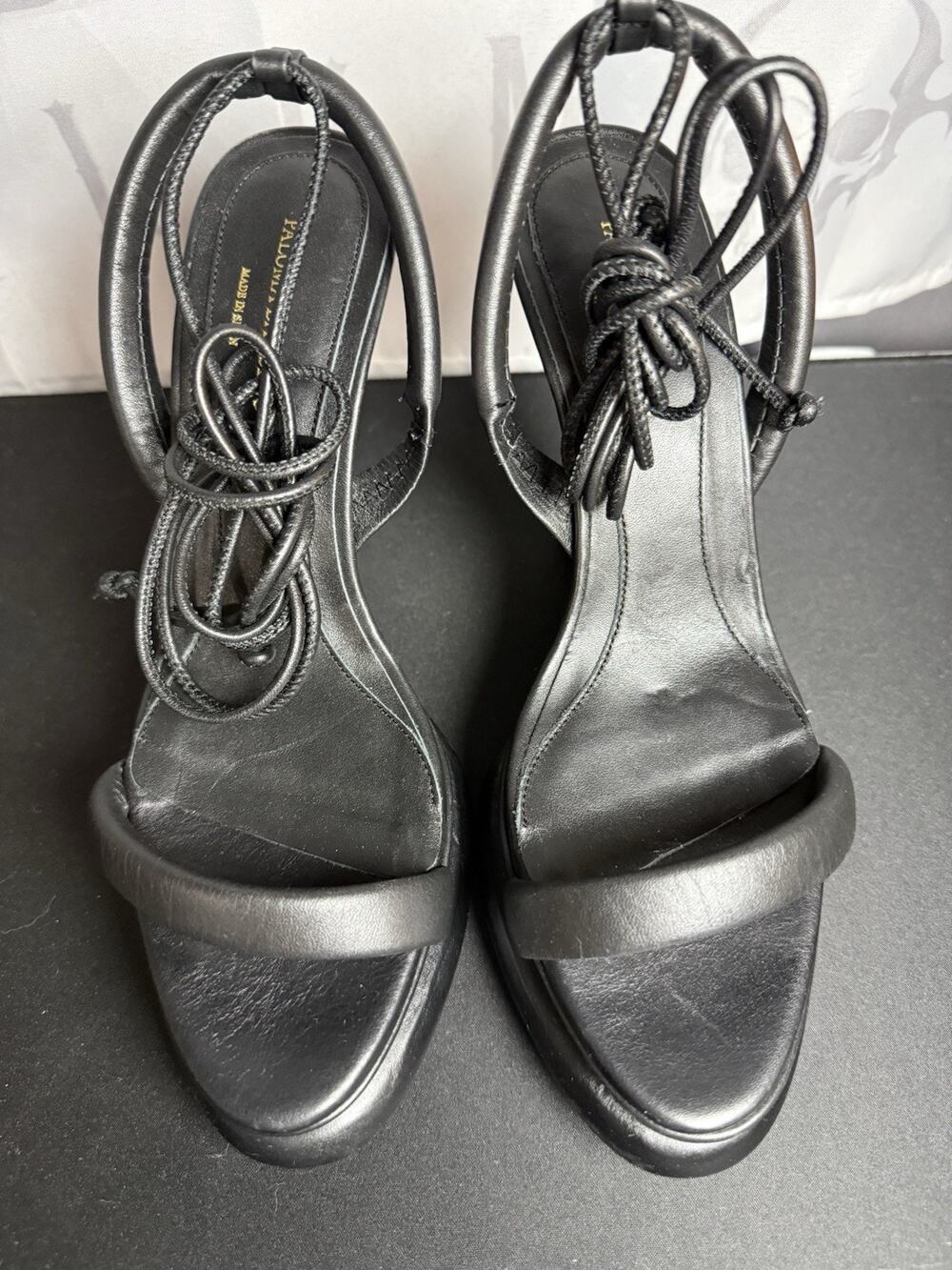 Paloma Barceló $475 Women's US 7.5-8 EU 38 Black Leather Wrap Tie High Heel